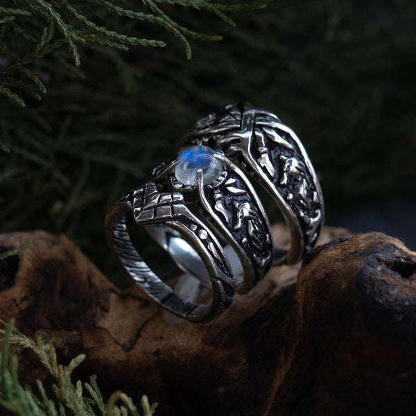 Set of three wedding rings "Wolves"