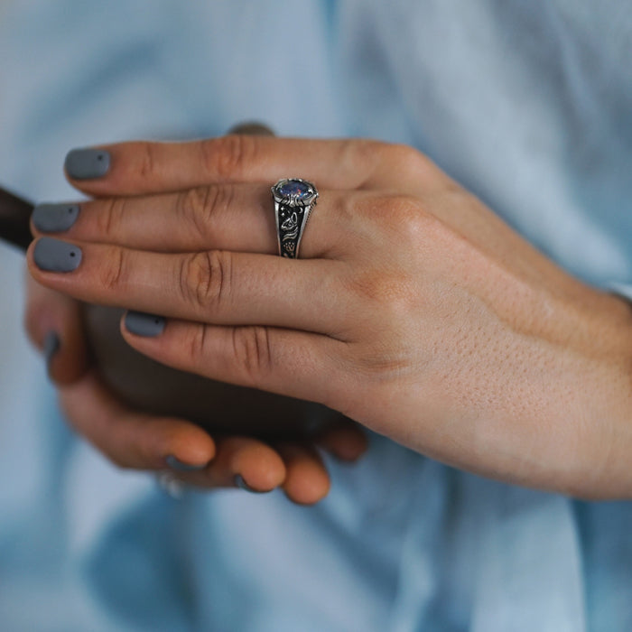 Boulder Fire Opal Ring "Egypt Tale"