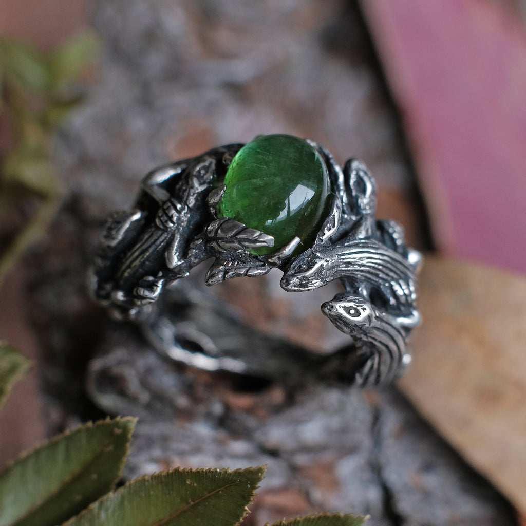 Green Tourmaline Lizard Ring Guarani