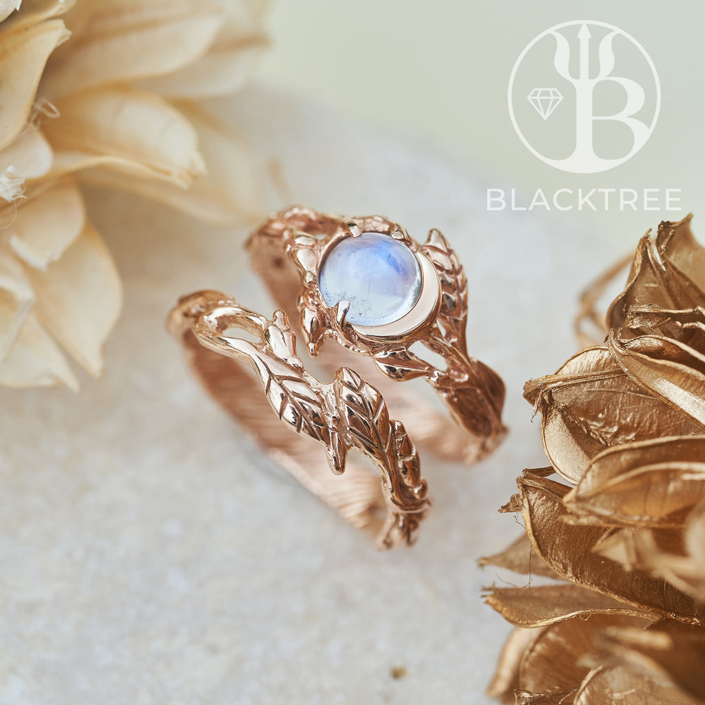 14K Gold Moonstone Ring Set "Luna"