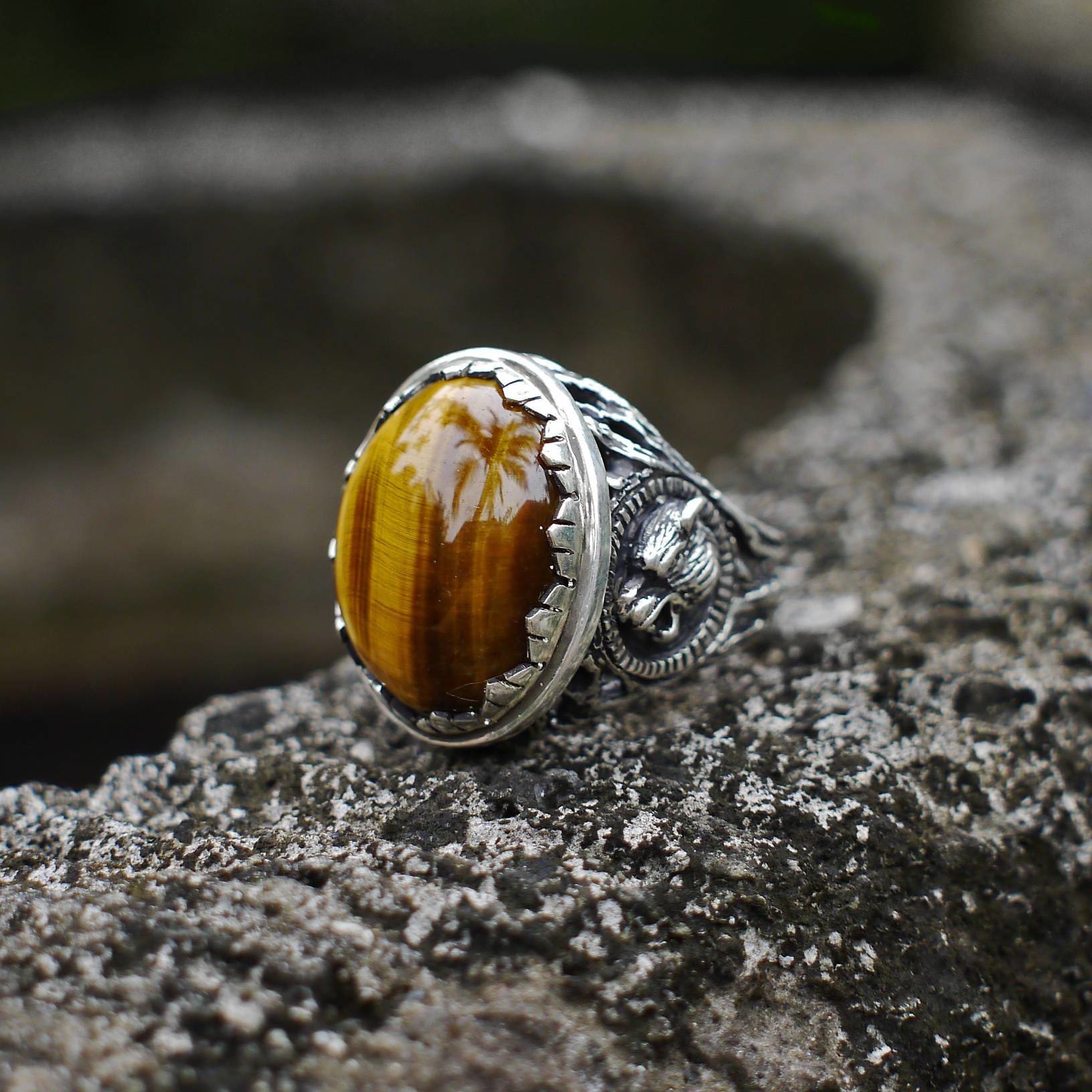 Men's 925 Sterling Silver Tiger's Eye Ring 