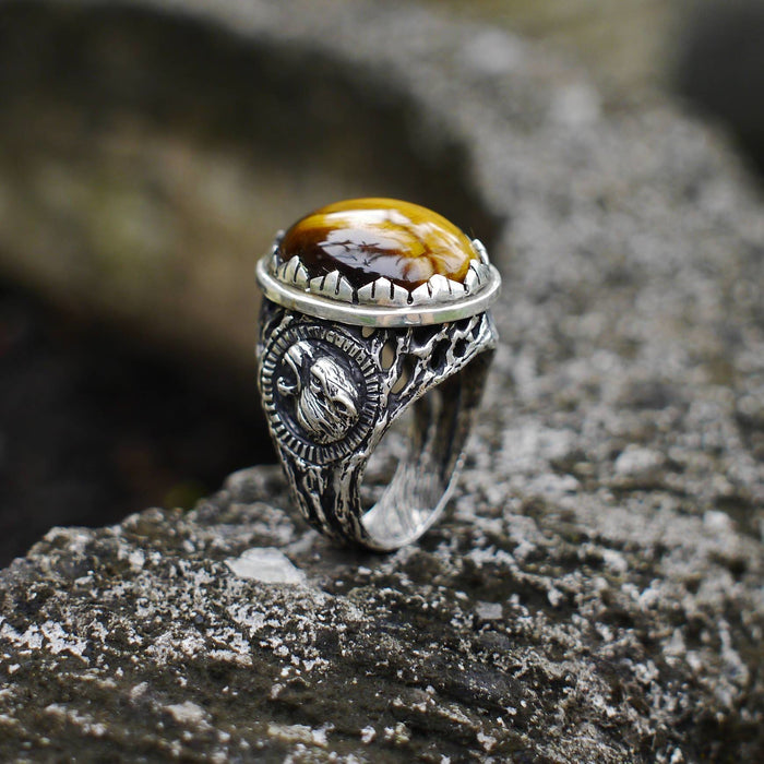 Men's 925 Sterling Silver Tiger's Eye Ring 