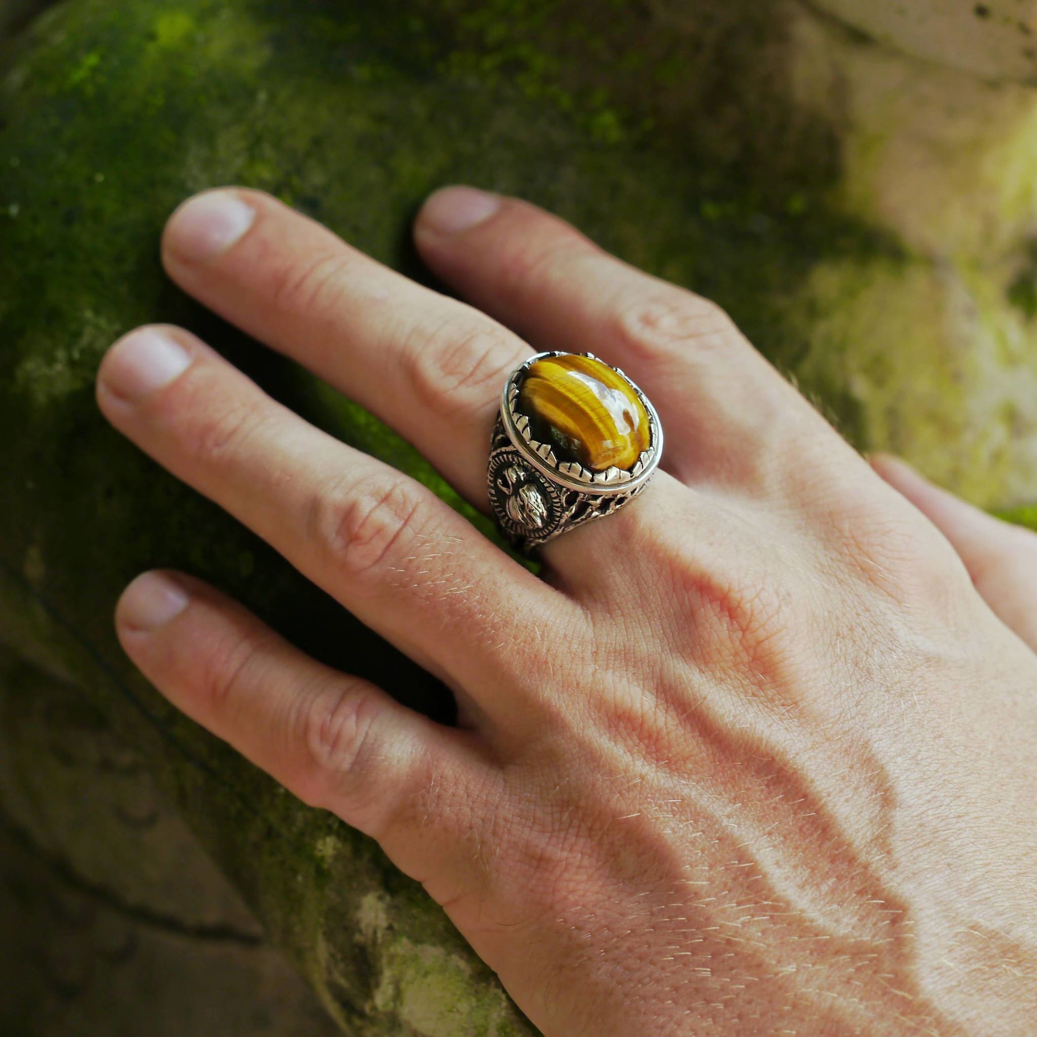 Men's 925 Sterling Silver Tiger's Eye Ring 