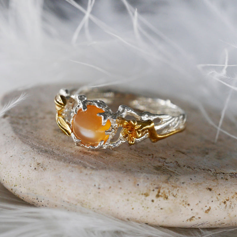 Peach Moonstone Engagement Ring "Sue" - blacktreelab