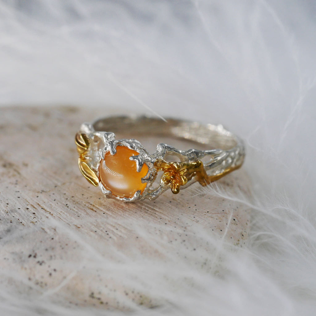 Peach Moonstone Engagement Ring "Sue" - blacktreelab