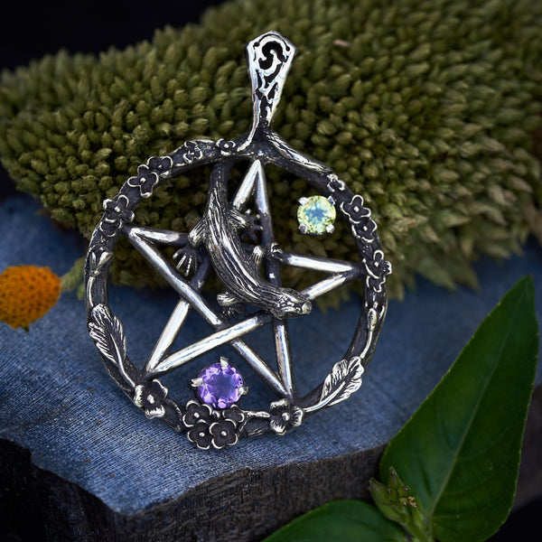 Pentagram Pendant "Pente Magna" with Amethyst Chrysolite