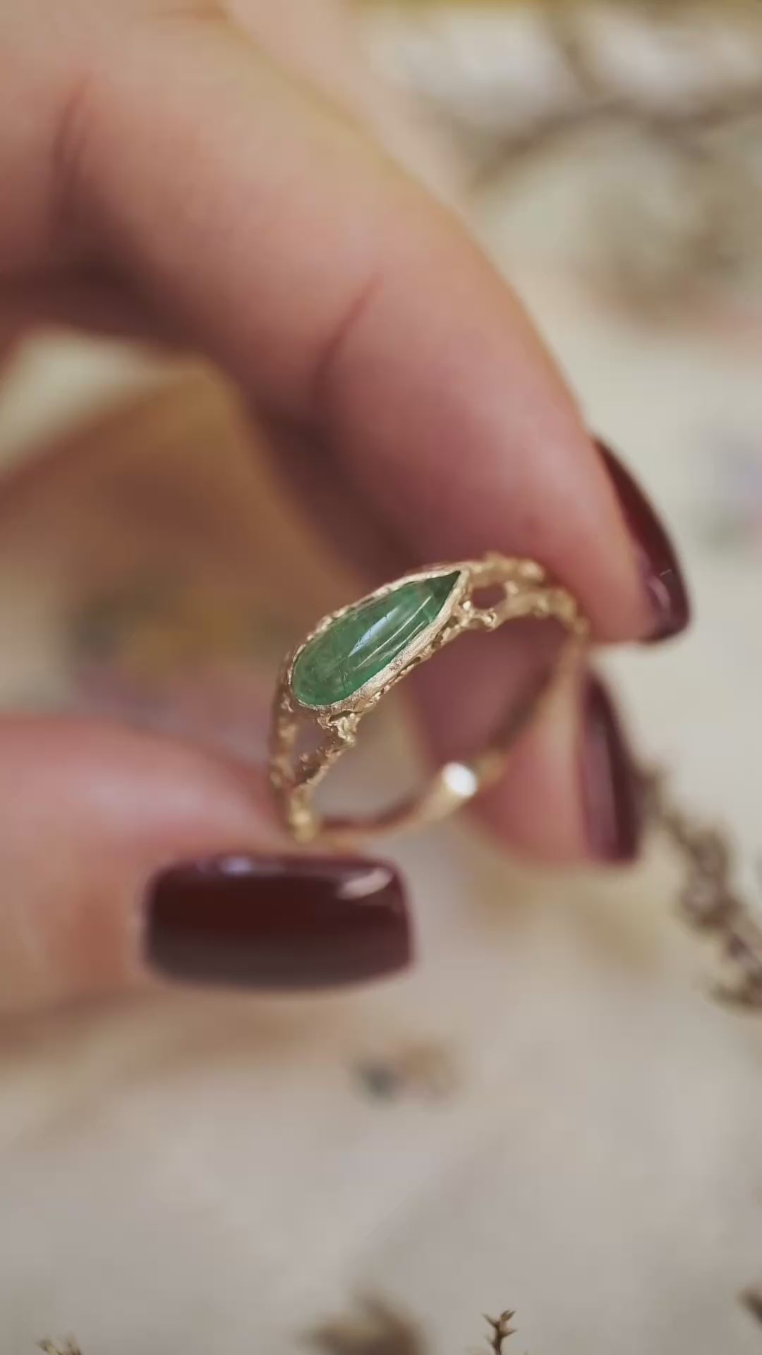One of a Kind Rose Gold Emerald Ring 