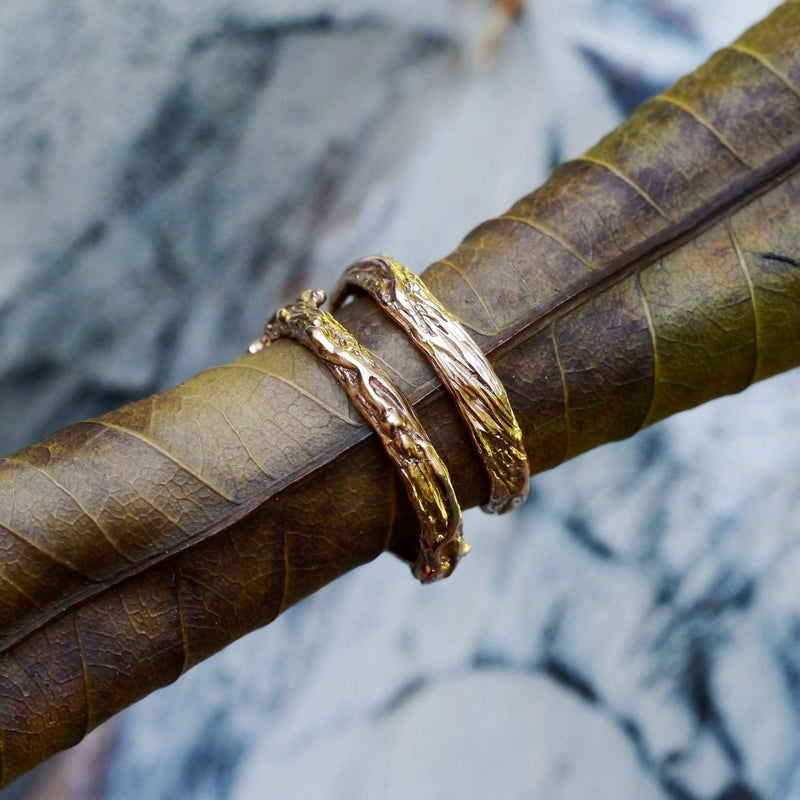 Rose Gold Rainbow Moonstone Engagement Ring Set of 2 "Cleo+Mio" - blacktreelab