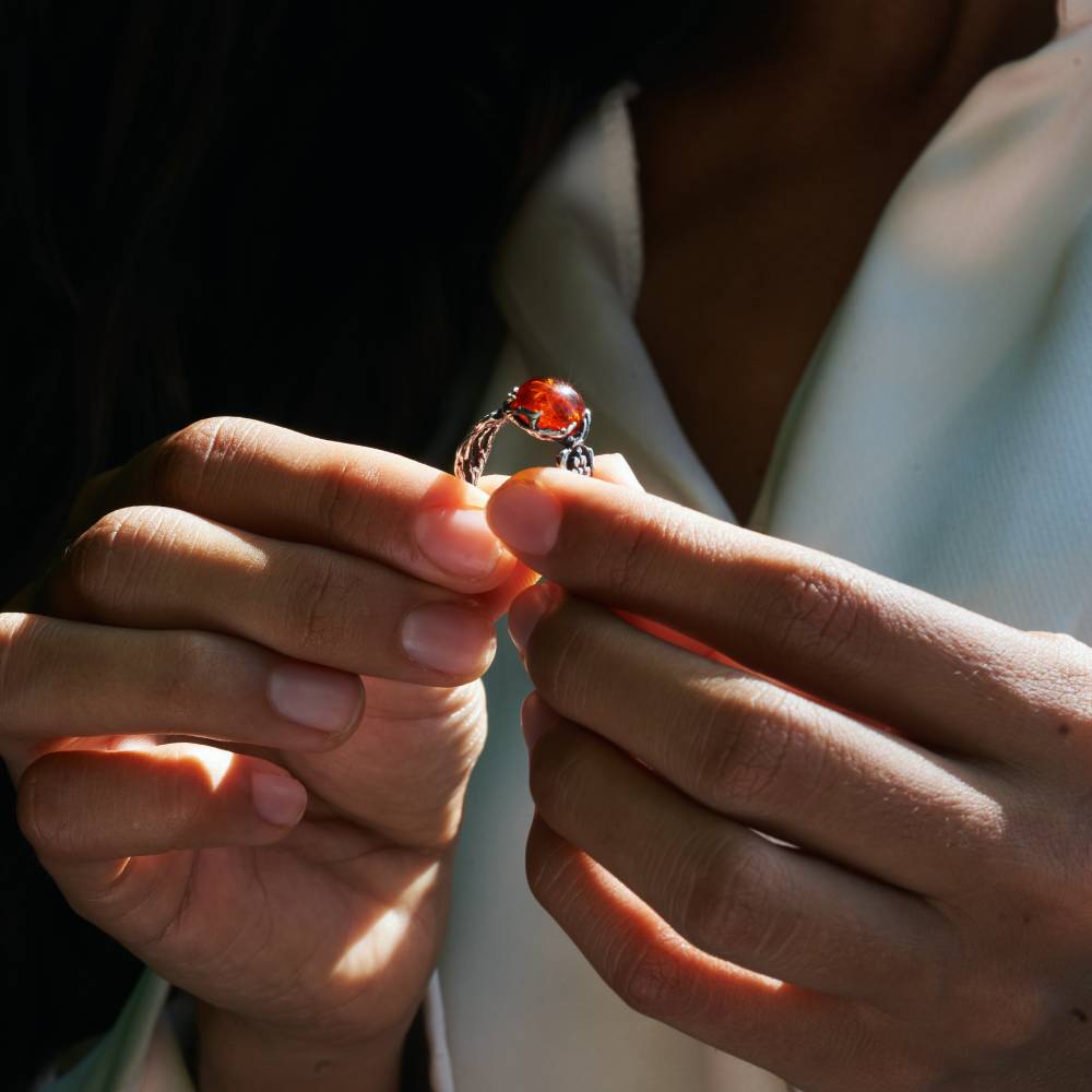 Sterling Silver Amber Ring 