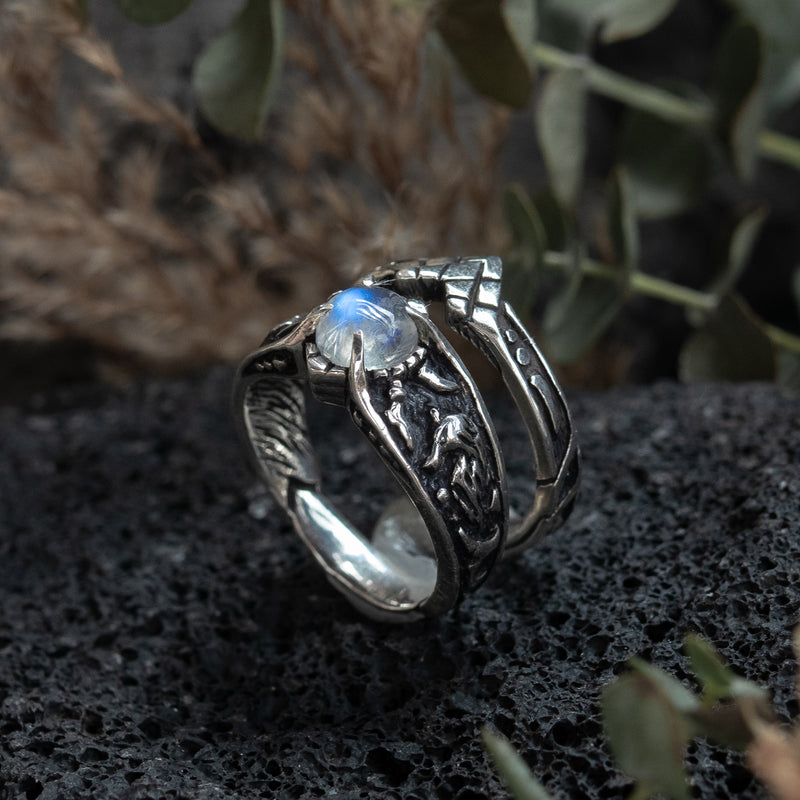 Sterling Silver Engagement Ring Set "Wolves"