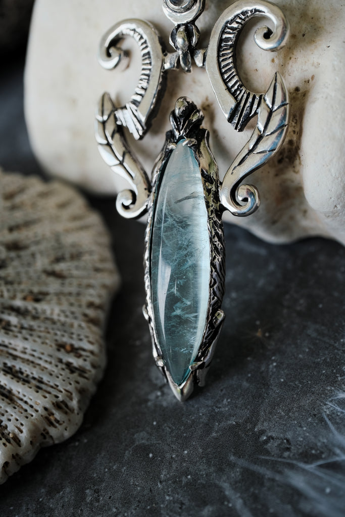 Aquamarine Necklace with Sun and Moon "Elaya"