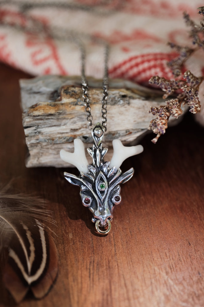 Coral Silver Pendant with Solid Gold Details “Ally”