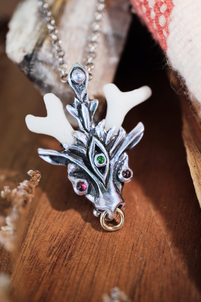 Coral Silver Pendant with Solid Gold Details “Ally”