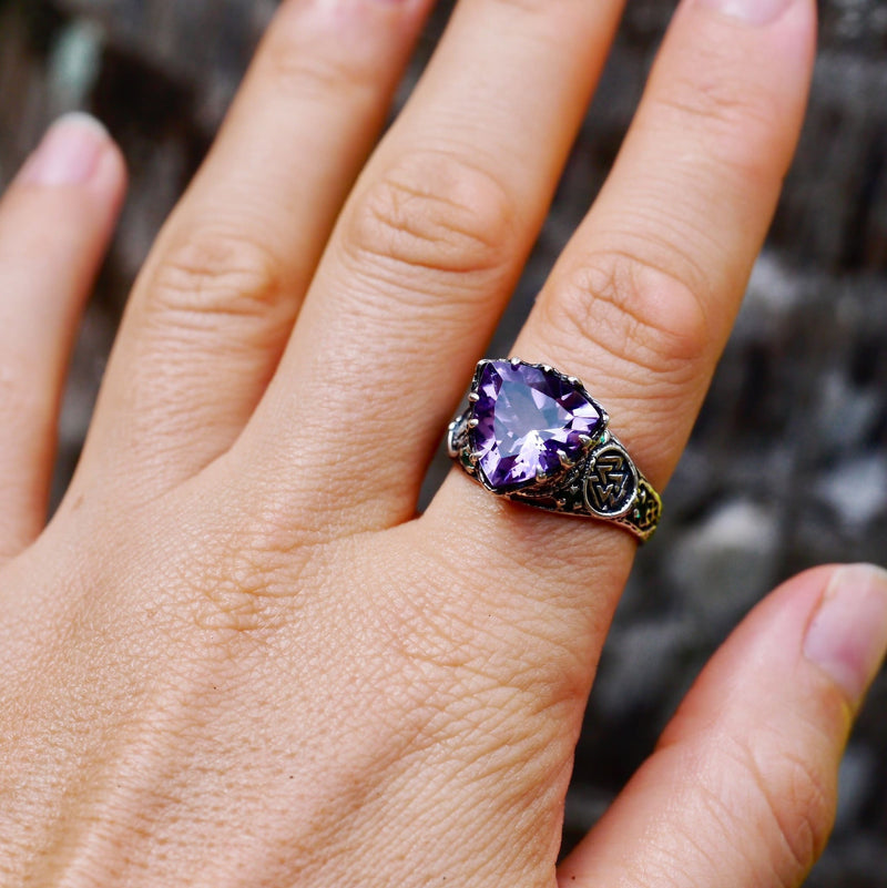Sterling Silver Amethyst Ring with 6 Emeralds "Portal" - blacktreelab