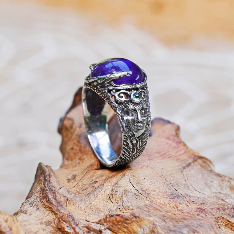 Sterling Silver Amethyst Ring with Aquamarines "Aurora" - blacktreelab
