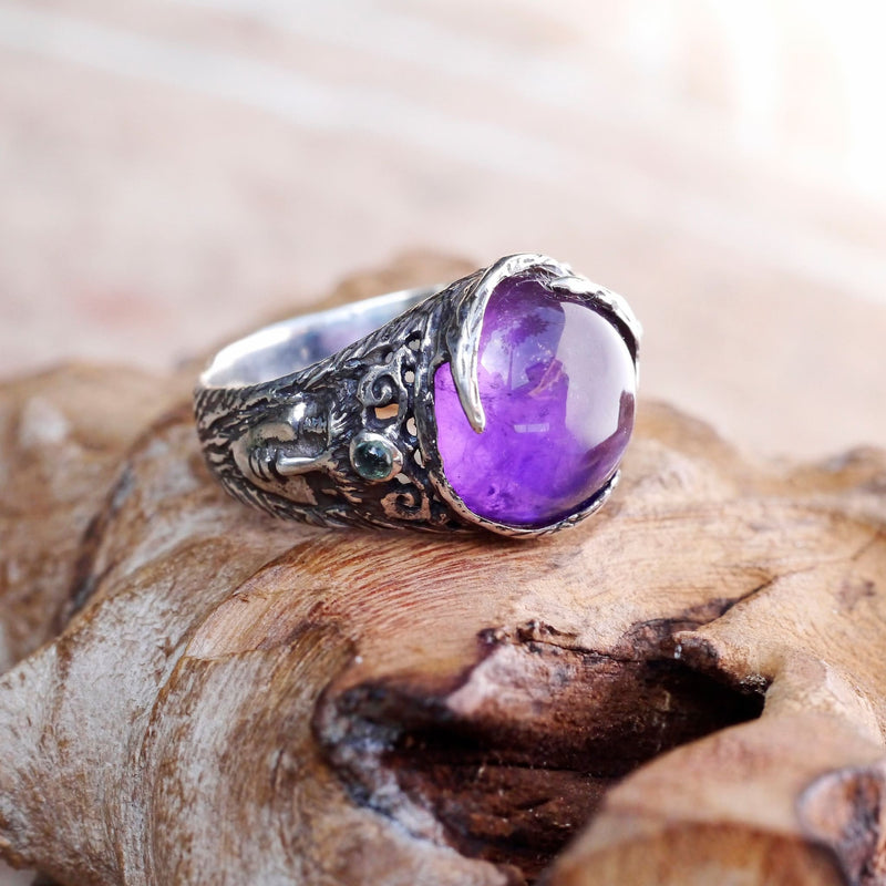 Sterling Silver Amethyst Ring with Aquamarines "Aurora" - blacktreelab