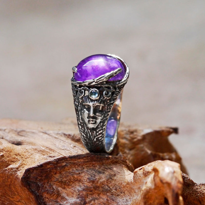 Sterling Silver Amethyst Ring with Aquamarines "Aurora" - blacktreelab