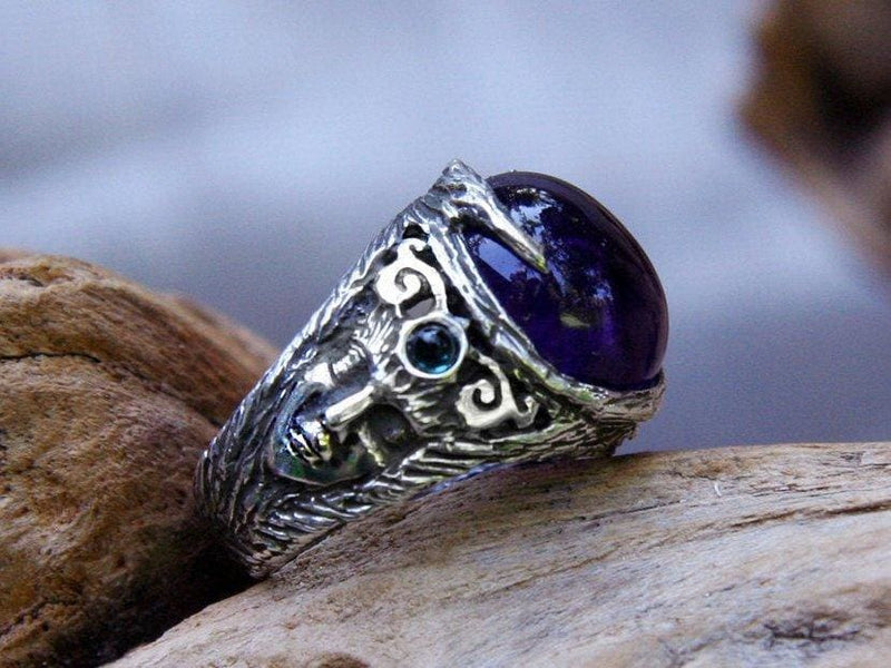 Sterling Silver Amethyst Ring with Aquamarines "Aurora" - blacktreelab