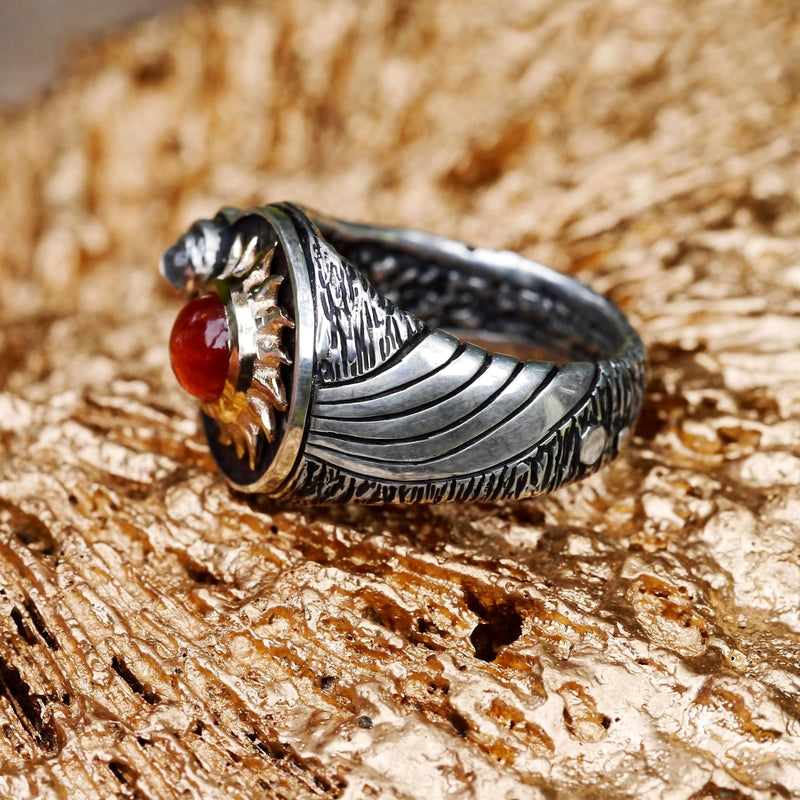 Sterling Silver and 14K Gold «Stargaze» Unisex Ring with Sunstone