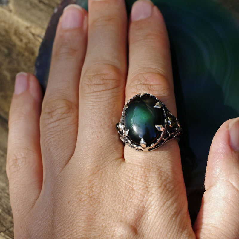 Sterling Silver "Deer" Ring with Obsidian - blacktreelab