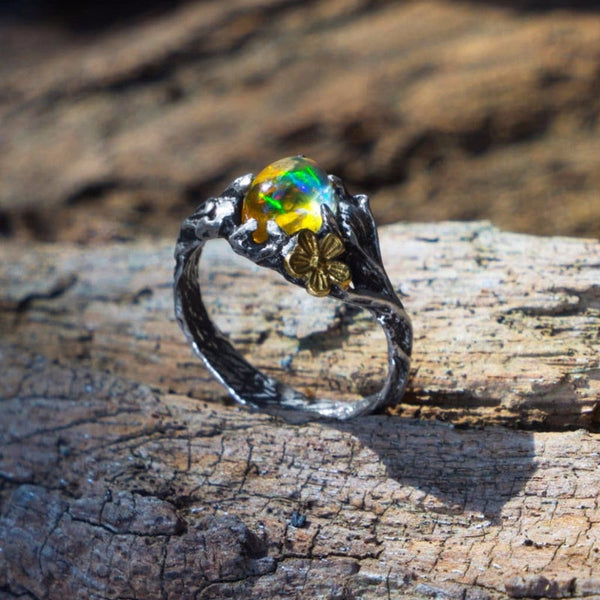 Sterling Silver Ethiopian Fire Opal Ring "Firefly" - blacktreelab