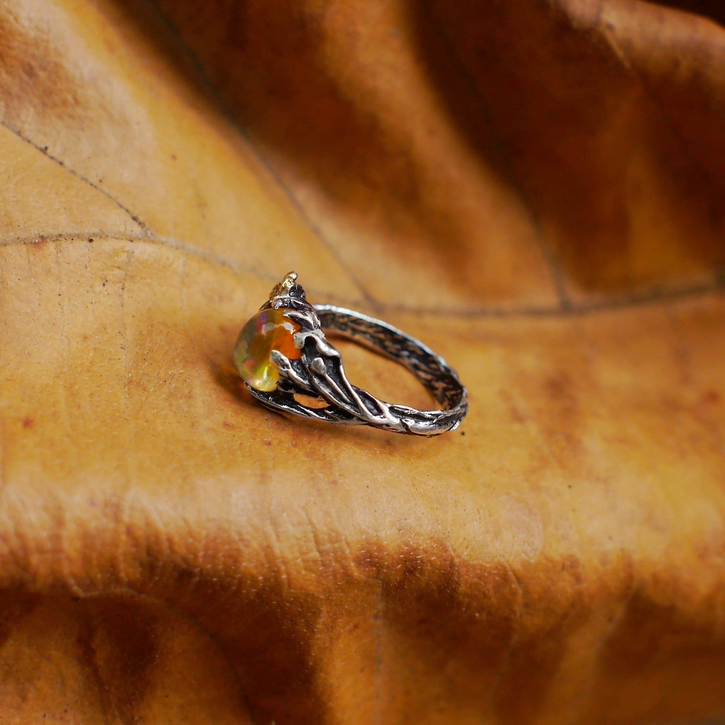 Sterling Silver Ethiopian Fire Opal Ring 