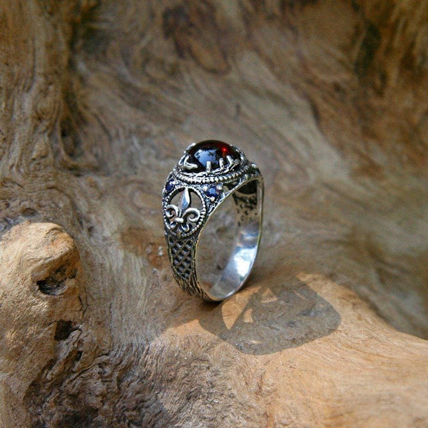 Sterling Silver Garnet Engagement Ring with Blue Sapphire "Merida" - blacktreelab