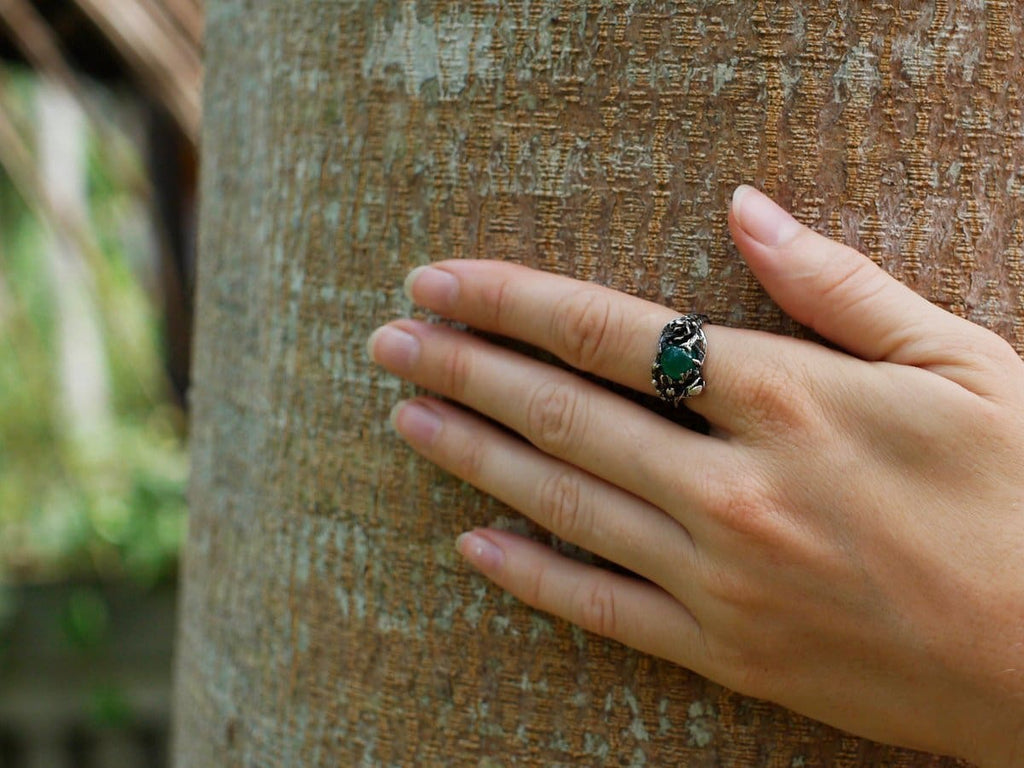 Sterling Silver Green Agate Ring "Fay" - blacktreelab