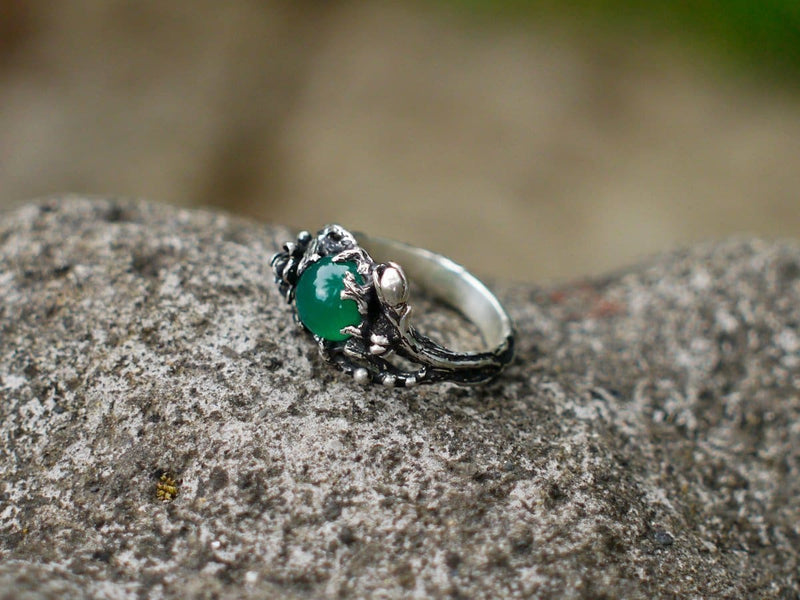 Sterling Silver Green Agate Ring "Fay" - blacktreelab