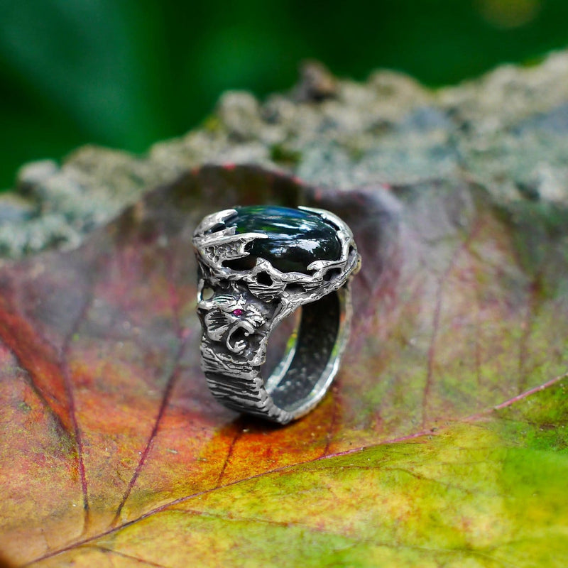 Sterling Silver Labradorite Ring "Amazonia" with 2 Ruby - blacktreelab