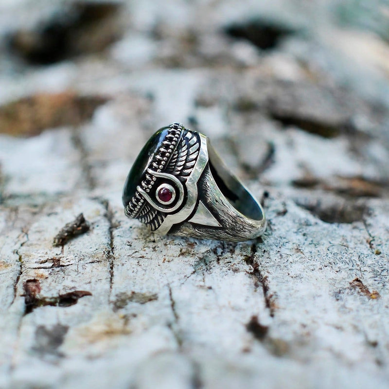 Sterling Silver Labradorite Ring with Garnet "Goddess Isis" - blacktreelab