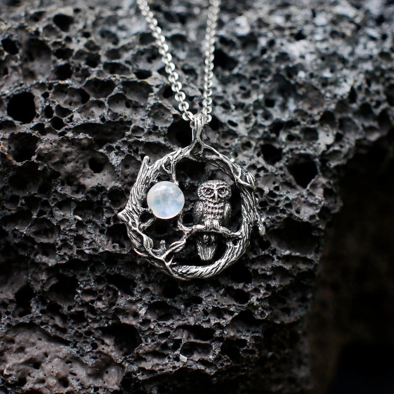 Sterling Silver Moonstone pendant "Owl Moon" - blacktreelab