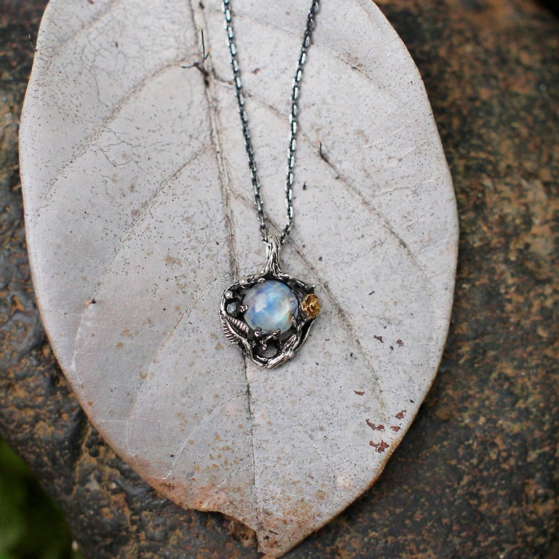 Sterling Silver Rainbow Moonstone Pendant "Cleo" - blacktreelab