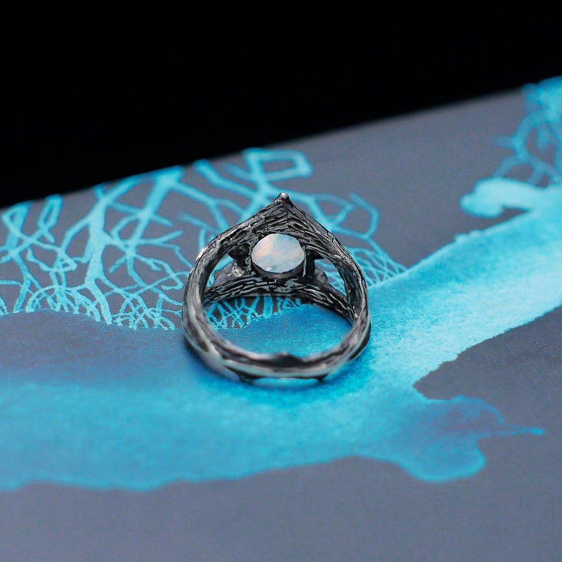 Sterling Silver Rainbow Moonstone Ring "Atlantida" - blacktreelab