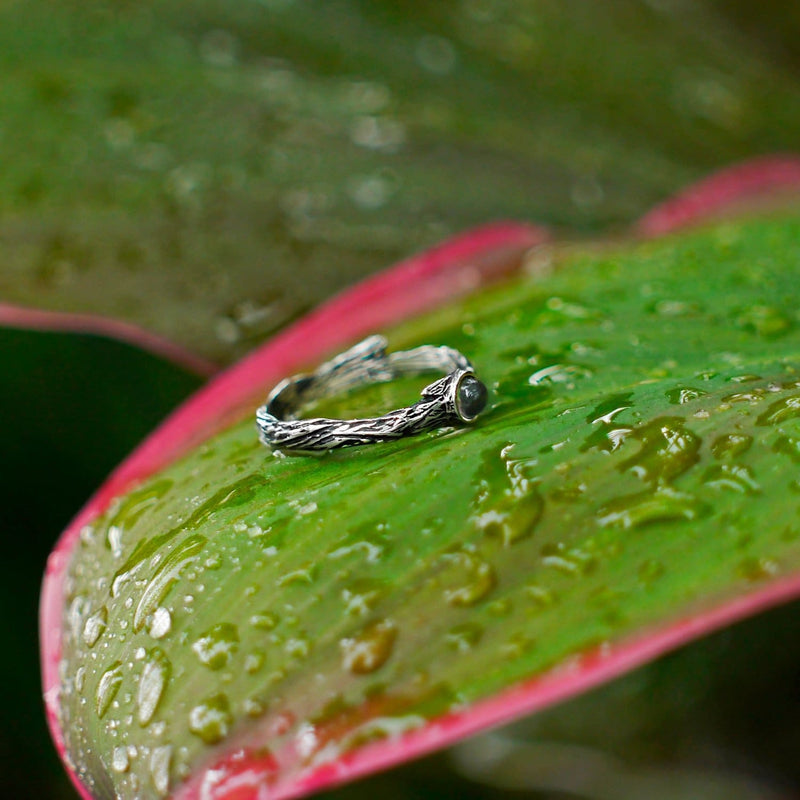Sterling Silver Rainbow Moonstone Ring "Dew" - blacktreelab