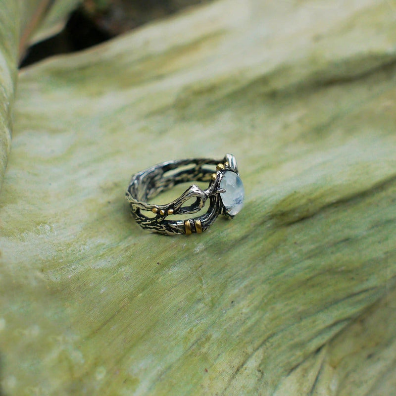 Sterling Silver Rainbow Moonstone Ring "Elza"