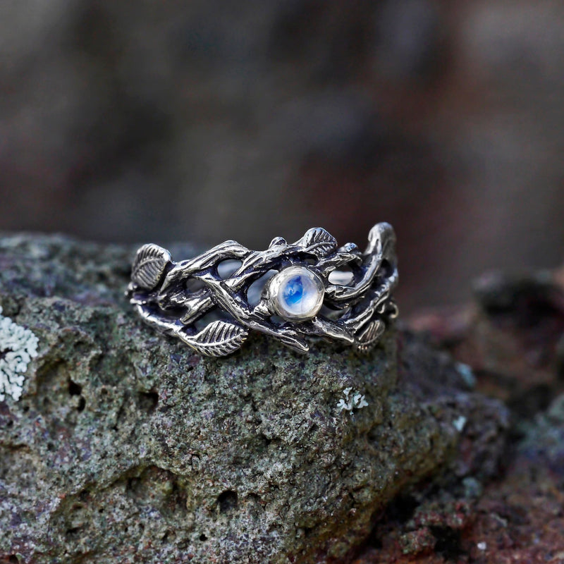 Sterling Silver Rainbow Moonstone Ring "Sienna" - blacktreelab