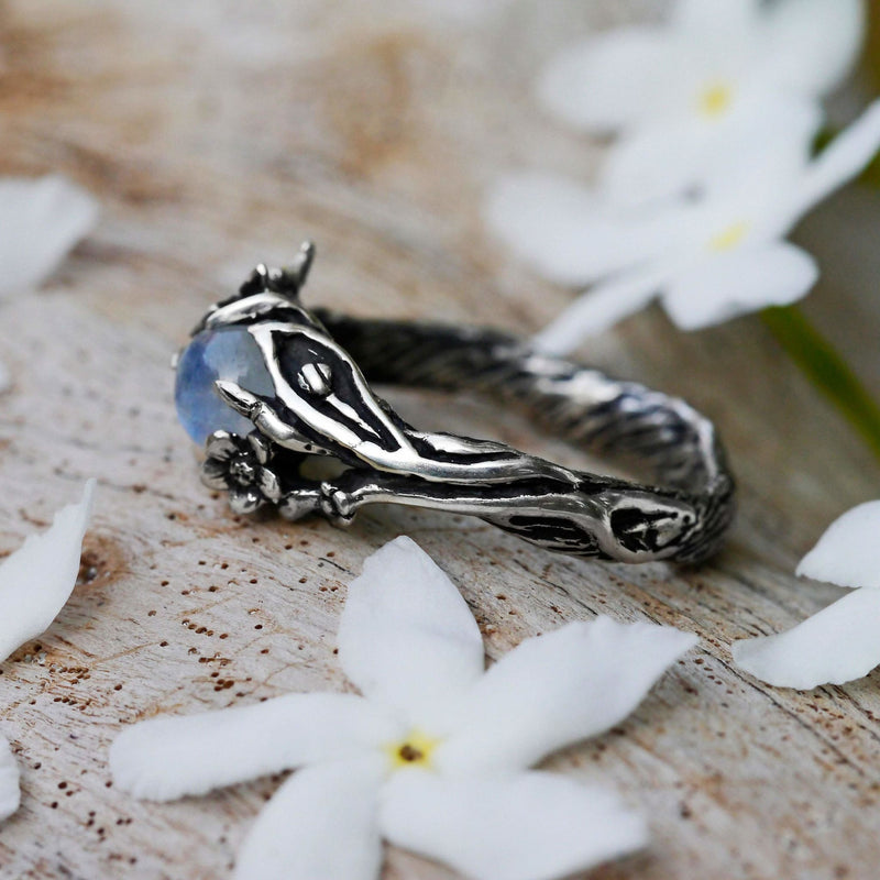 Sterling Silver Rainbow Moonstone Ring "Summer" - blacktreelab