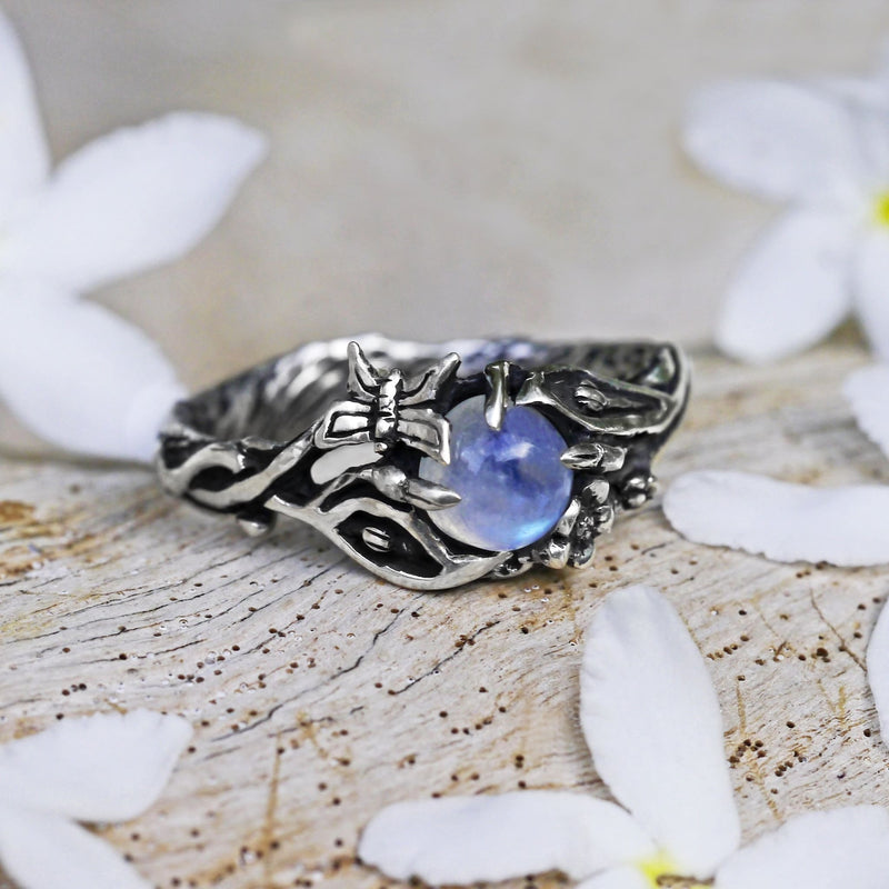 Sterling Silver Rainbow Moonstone Ring "Summer" - blacktreelab