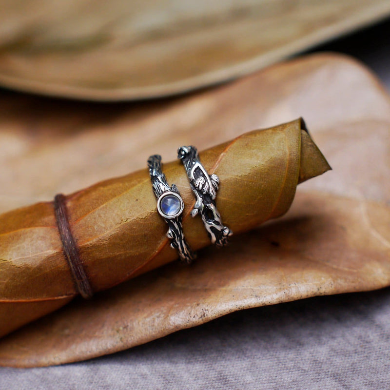 Sterling Silver Set of 2 Dew+Mio Rings with Amethyst - blacktreelab