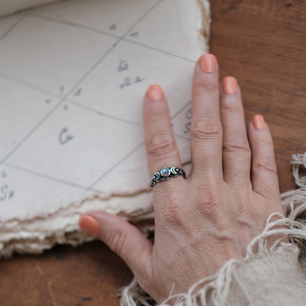 Triple Moon Ring with Labradorite Deva