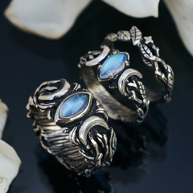 Wedding Moonstone ring set "Soma"