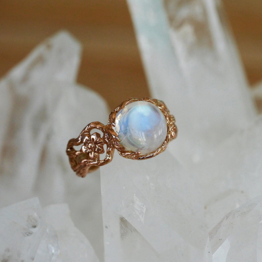 Moonstone Engagement Ring in 14K Rose Gold "Fleur"