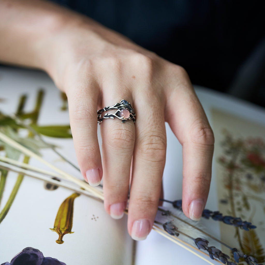 Rose Quartz and Moonstone rings set "April"