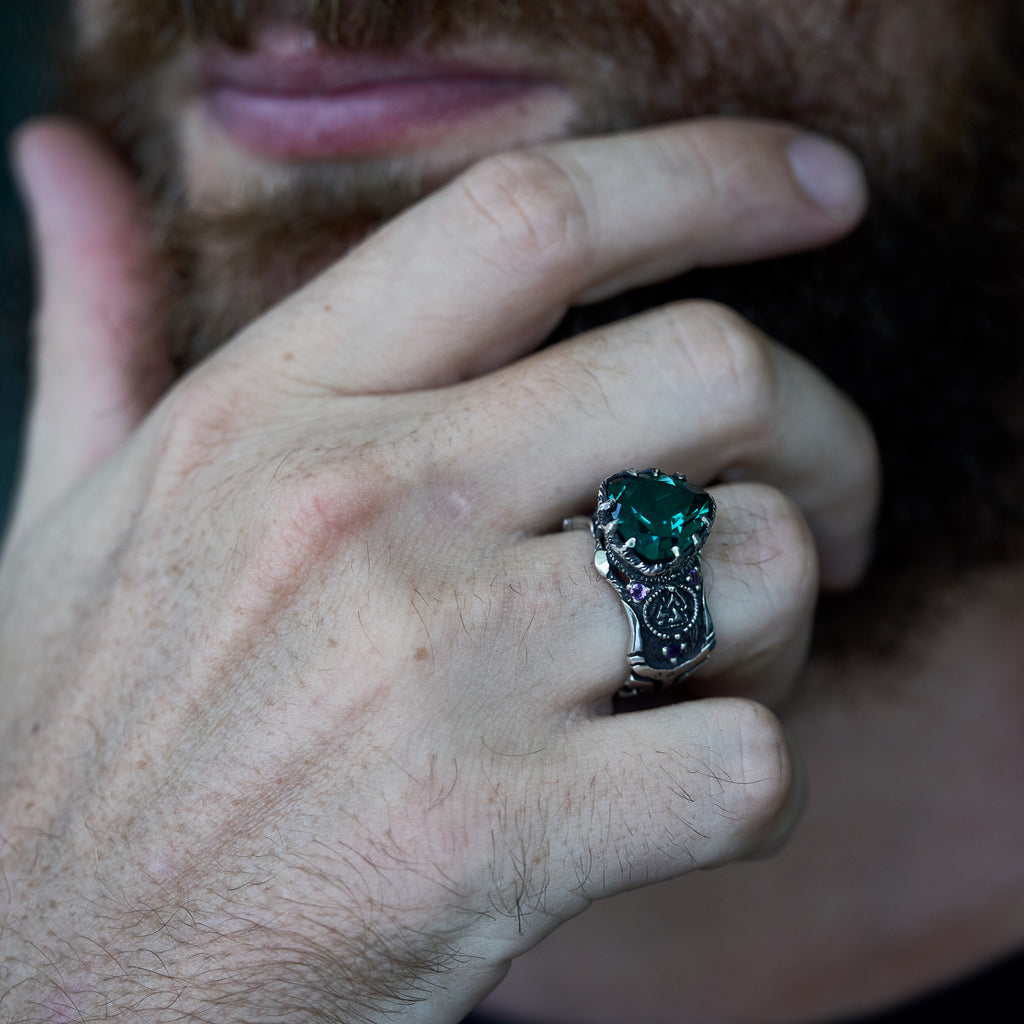 Celtic ring  with Green Quartz for men "Portal"