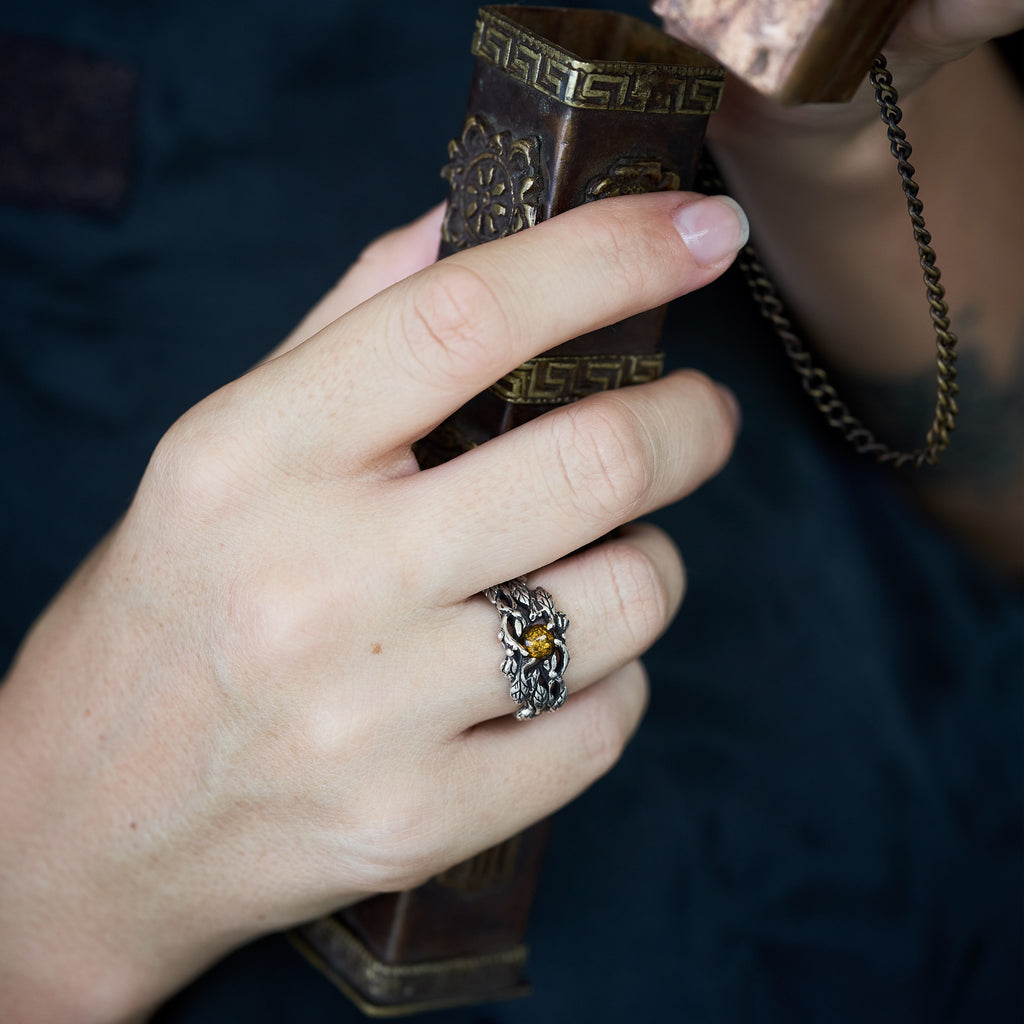 Amber Ring "Audrey" on hand