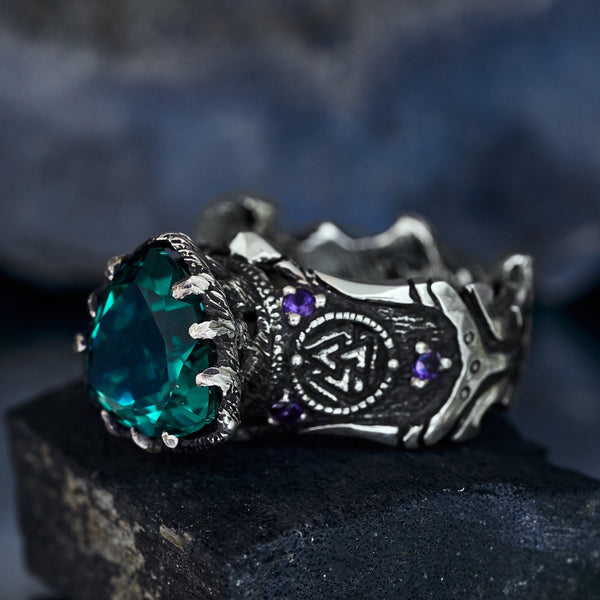 Celtic ring  with Green Quartz for men "Portal"
