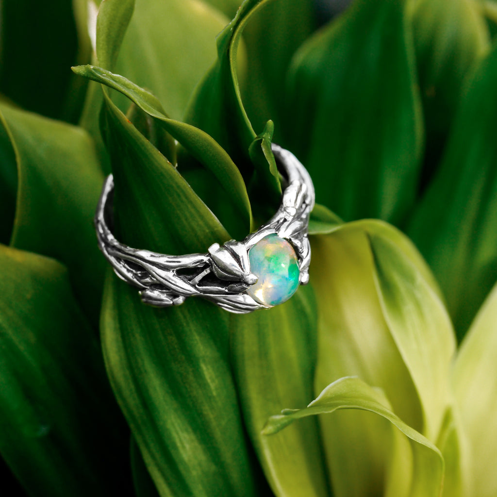 floral ring with Fire Opal