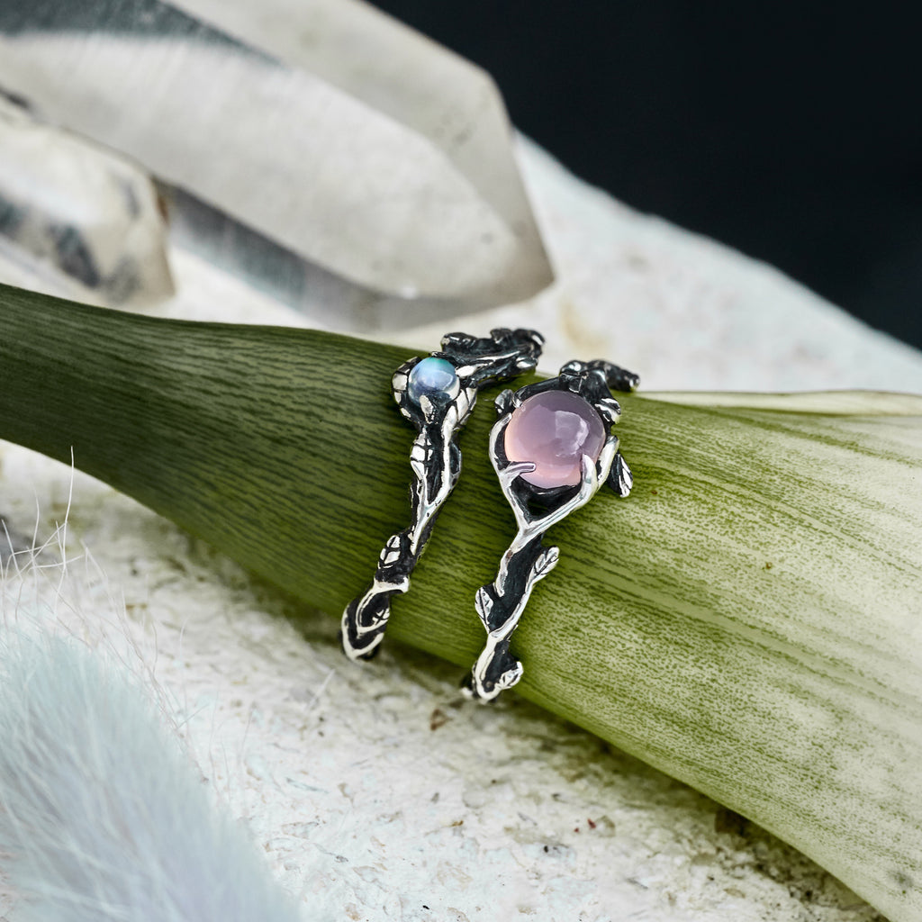 Engagement rings set "April" Rose Quartz and Moonstone