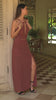 Long Thigh Split Silk Skirt "Teya" in Burgundy